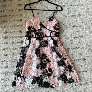 Aqua Dress - Pink White Black - Lace Dress